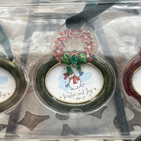Jingles and Joy Set of 3 Christmas Picture Frame Ornaments Tree Bells Wreath - Picture 6 of 9